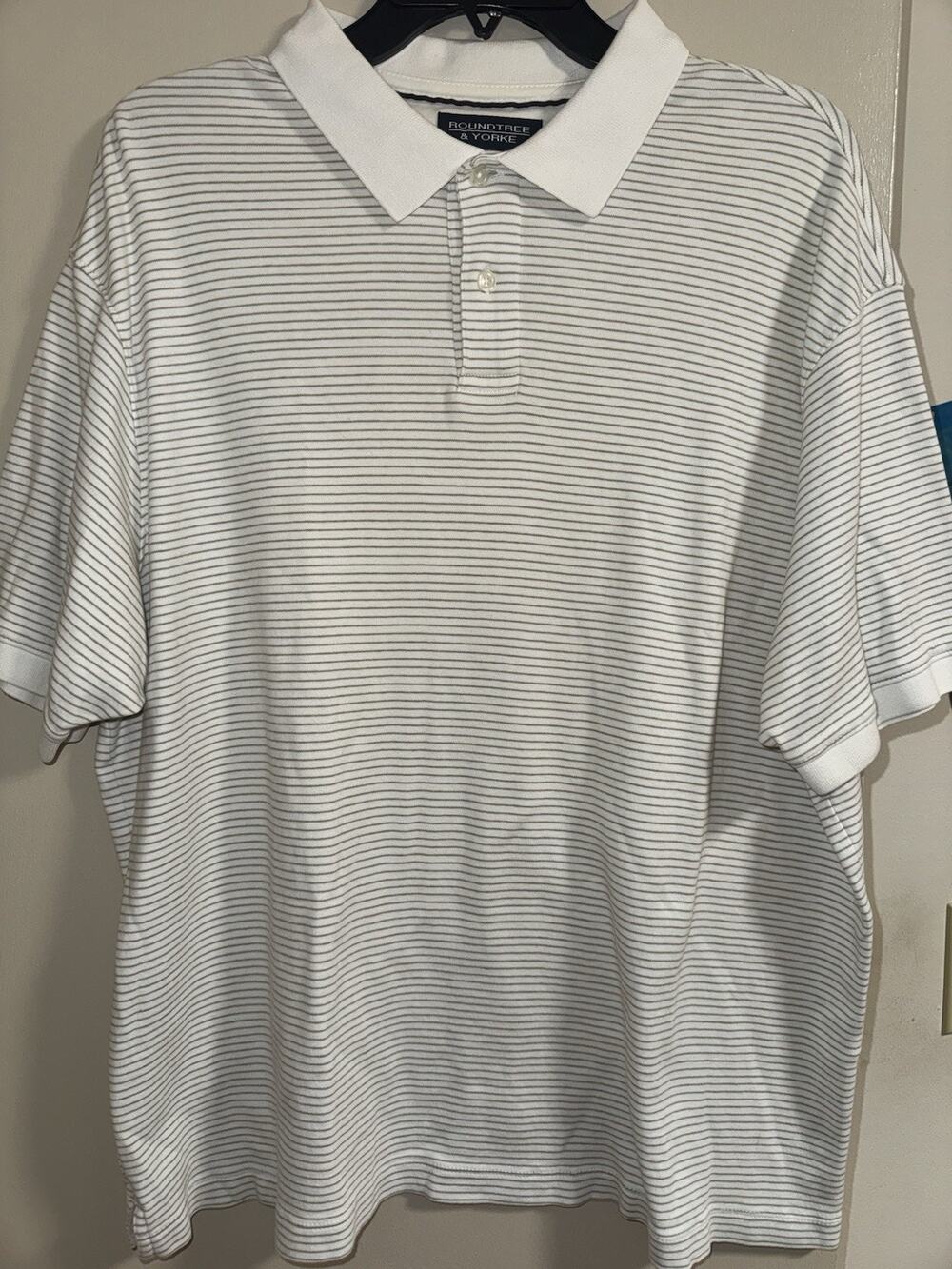 Roundtree & Yorke Luster Soft Collection Polo Shirt Men's XL White Gray Striped